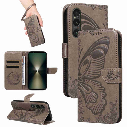 For Sony Xperia 1 VI 2024 Swallowtail Butterfly Embossed Leather Phone Case(Grey) - Sony Cases by buy2fix | Online Shopping UK | buy2fix