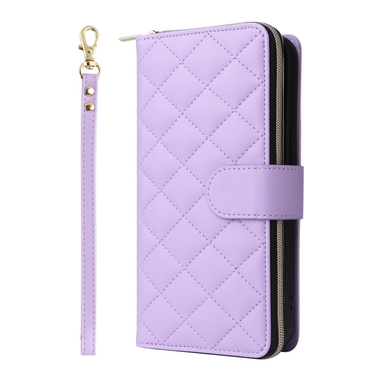 For iPhone 16 Pro Max Crossbody Rhombic Zipper Tower Buckle Leather Phone Case with Lanyard(Purple) - iPhone 16 Pro Max Cases by buy2fix | Online Shopping UK | buy2fix