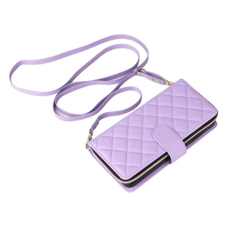 For Samsung Galaxy S25+ 5G Crossbody Rhombic Zipper Tower Buckle Leather Phone Case with Lanyard(Purple) - Galaxy S25+ 5G Cases by buy2fix | Online Shopping UK | buy2fix