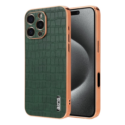 For iPhone 16 Pro Max AZNS Electroplated Frame Crocodile Texture Full Coverage Phone Case(Green) - iPhone 16 Pro Max Cases by AZNS | Online Shopping UK | buy2fix