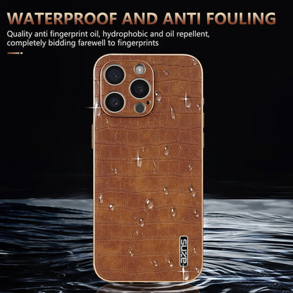 For iPhone 16 Pro AZNS Electroplated Frame Crocodile Texture Full Coverage Phone Case(Brown) - iPhone 16 Pro Cases by AZNS | Online Shopping UK | buy2fix