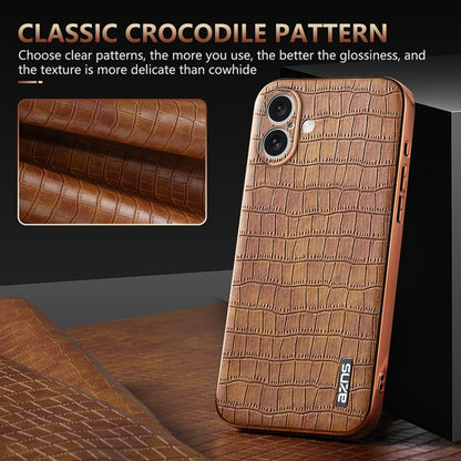 For iPhone 16 Plus AZNS Electroplated Frame Crocodile Texture Full Coverage Phone Case(White) - iPhone 16 Plus Cases by AZNS | Online Shopping UK | buy2fix