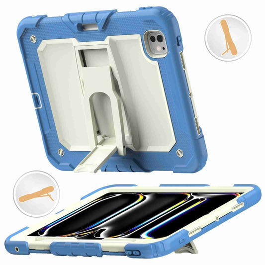 For iPad Pro 11 2024 Silicone Hydric PC Tablet Case with Shoulder Strap & Holder(Beige Cyan-blue) - iPad Pro 11 2024 Cases by buy2fix | Online Shopping UK | buy2fix