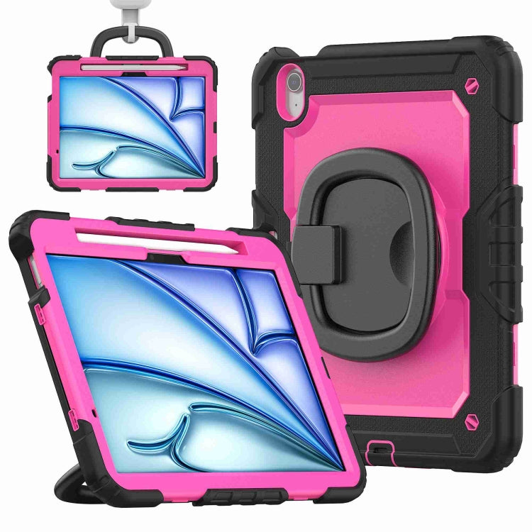 For iPad Air 11 2025 / 2024 Handle Silicone Hydric PC Tablet Case with Shoulder Strap(Rose Red PC) - iPad Air 11 2025 / 2024 Cases by buy2fix | Online Shopping UK | buy2fix