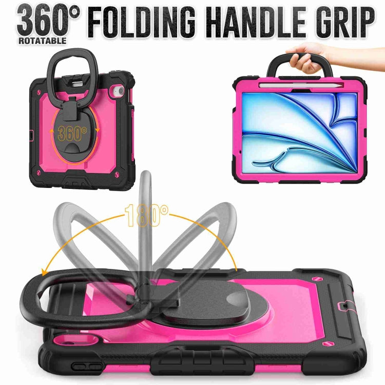 For iPad Air 11 2025 / 2024 Handle Silicone Hydric PC Tablet Case with Shoulder Strap(Rose Red PC) - iPad Air 11 2025 / 2024 Cases by buy2fix | Online Shopping UK | buy2fix