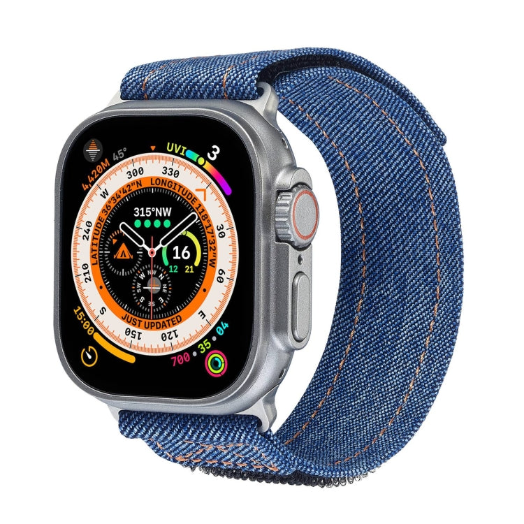 For Apple Watch Ultra 49mm Cowboy Nylon Hook and Loop Fastener Watch Band(Dark Blue) - Watch Bands by buy2fix | Online Shopping UK | buy2fix