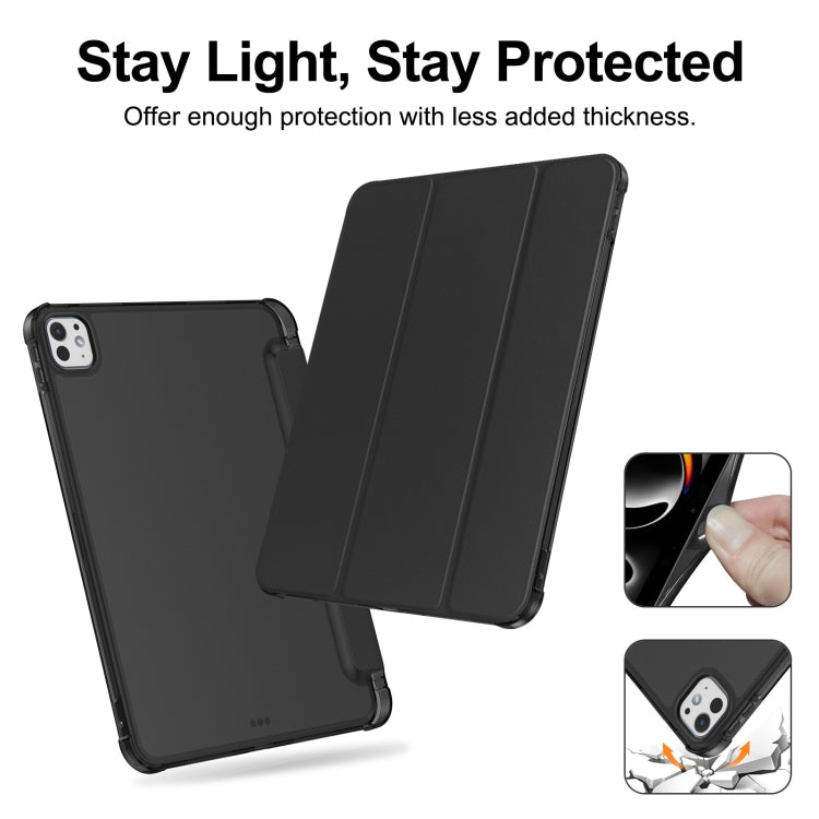 For iPad Pro 11 2024 Tri-fold Holder TPU Cover Frosted Leather Smart Tablet Case withh Pen Slot(Black) - iPad Pro 11 2024 Cases by buy2fix | Online Shopping UK | buy2fix