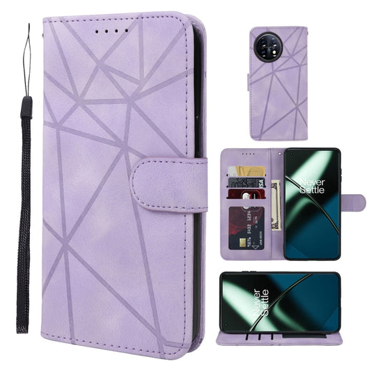 For OnePlus 11 Skin Feel Geometric Lines Leather Phone Case(Purple) - OnePlus Cases by buy2fix | Online Shopping UK | buy2fix