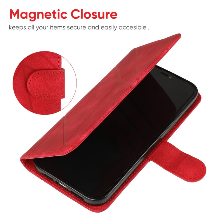 For OnePlus 12 Skin Feel Geometric Lines Leather Phone Case(Red) - OnePlus Cases by buy2fix | Online Shopping UK | buy2fix