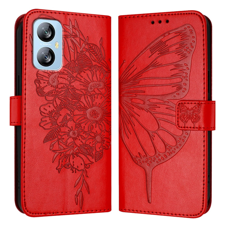 For Blackview A52 Embossed Butterfly Leather Phone Case(Red) - More Brand by buy2fix | Online Shopping UK | buy2fix