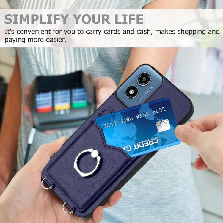 For Motorola Moto G Play 2024 4G R20 Ring Card Holder Phone Case(Blue) - Motorola Cases by buy2fix | Online Shopping UK | buy2fix