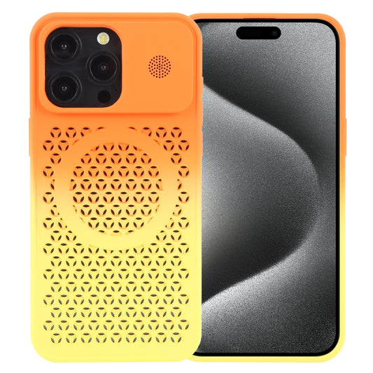 For iPhone 15 Pro Max Gradient Color Honeycomb Aromatherapy MagSafe Phone Case(Orange Yellow) - iPhone 15 Pro Max Cases by buy2fix | Online Shopping UK | buy2fix
