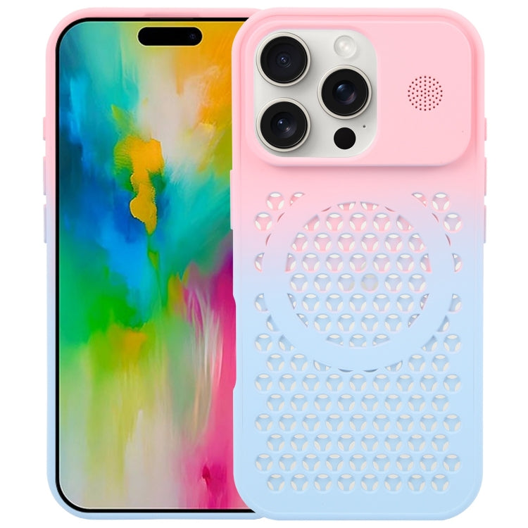 For iPhone 16 Pro Gradient Color Honeycomb Aromatherapy MagSafe Phone Case(Pink Blue) - iPhone 16 Pro Cases by buy2fix | Online Shopping UK | buy2fix