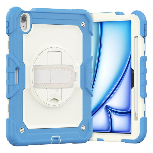 For iPad Air 11 2024 Silicone Hybrid PC Tablet Case with Shoulder Strap(Beige + Cyan-blue) - iPad Air 11 2024 Cases by buy2fix | Online Shopping UK | buy2fix