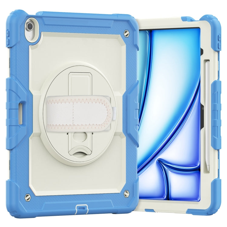 For iPad Air 13 2024 Silicone Hybrid PC Tablet Case with Shoulder Strap(Beige + Cyan-blue) - iPad Air 13 2024 Cases by buy2fix | Online Shopping UK | buy2fix