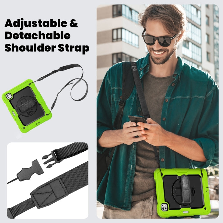 For iPad Pro 11 2024 Silicone Hybrid PC Tablet Case with Shoulder Strap(Black + Yellow Green) - iPad Pro 11 2024 Cases by buy2fix | Online Shopping UK | buy2fix