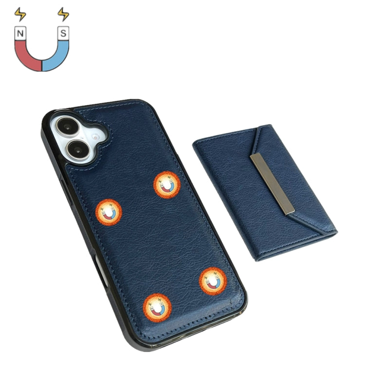 For iPhone 16 Plus Solid Color Metal Buckle Card Slots Bag Phone Case(Blue) - iPhone 16 Plus Cases by buy2fix | Online Shopping UK | buy2fix