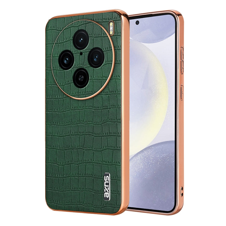 For vivo X100 Pro 5G / X100s Pro AZNS Electroplated Frame Crocodile Texture Full Coverage Phone Case(Green) - vivo Tempered Glass by AZNS | Online Shopping UK | buy2fix