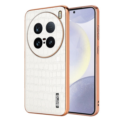 For vivo X100 Ultra AZNS Electroplated Frame Crocodile Texture Full Coverage Phone Case(White) - vivo Cases by AZNS | Online Shopping UK | buy2fix