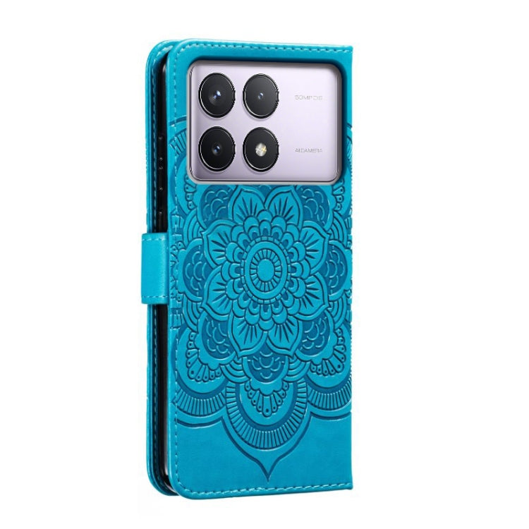 For Xiaomi Redmi K70 Sun Mandala Embossing Pattern Phone Leather Case(Blue) - K70 Cases by buy2fix | Online Shopping UK | buy2fix