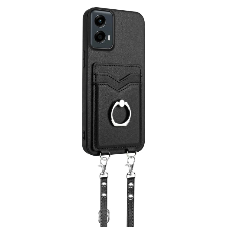 For Motorola Moto G 5G 2024 R20 Crossbody Rope Ring Card Holder Phone Case(Black) - Motorola Cases by buy2fix | Online Shopping UK | buy2fix