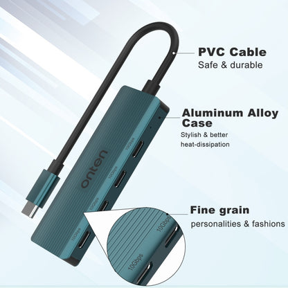 Onten UC620 10Gbps USB-C / Type-C to USB 3.2 Gen2 4 in 1 Multi-function HUB Docking Station, Length:1.5m(Green) - USB HUB by Onten | Online Shopping UK | buy2fix