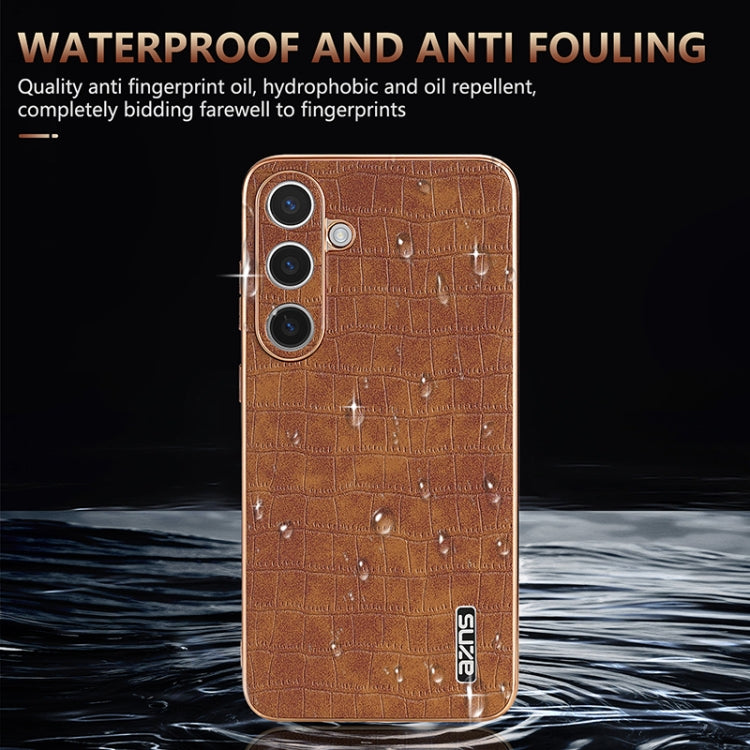 For Samsung Galaxy S25 5G AZNS Electroplated Frame Crocodile Texture Full Coverage Phone Case(Brown) - Galaxy S25 5G Cases by AZNS | Online Shopping UK | buy2fix