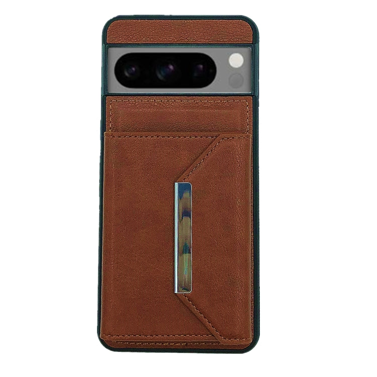 For Google Pixel 9 Pro XL Solid Color Metal Buckle Card Slots Bag Phone Case(Brown) - Google Cases by buy2fix | Online Shopping UK | buy2fix