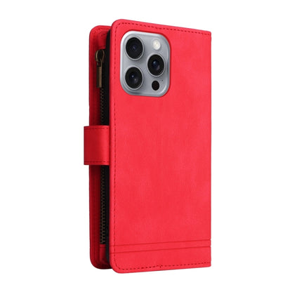 For iPhone 16 Pro Max Skin Feel Multi-Card Wallet Zipper Leather Phone Case(Red) - iPhone 16 Pro Max Cases by buy2fix | Online Shopping UK | buy2fix