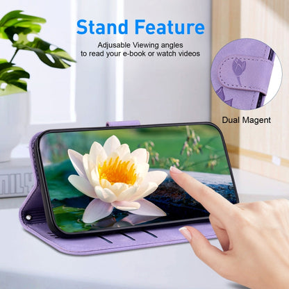 For iPhone 16 Lotus Embossed Leather Phone Case(Purple) - iPhone 16 Cases by buy2fix | Online Shopping UK | buy2fix