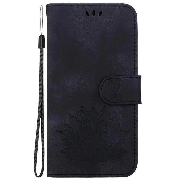 For iPhone 16 Lotus Embossed Leather Phone Case(Black) - iPhone 16 Cases by buy2fix | Online Shopping UK | buy2fix