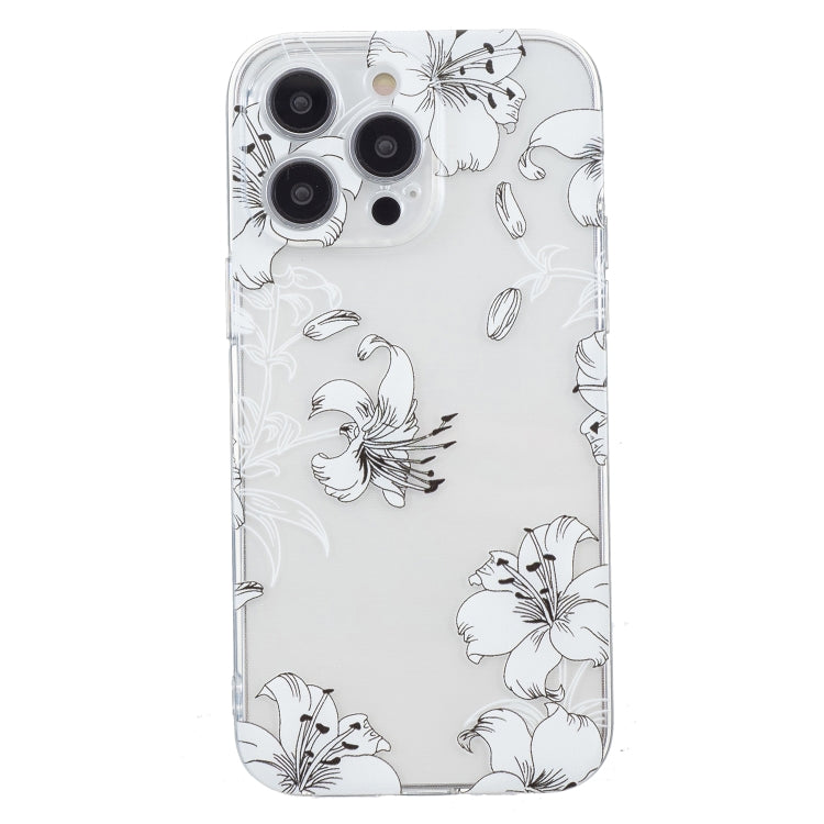 For iPhone 16 Pro Colored Drawing Pattern Transparent TPU Phone Case(White Flower) - iPhone 16 Pro Cases by buy2fix | Online Shopping UK | buy2fix