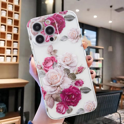 For iPhone 16 Pro Colored Drawing Pattern Transparent TPU Phone Case(Peony) - iPhone 16 Pro Cases by buy2fix | Online Shopping UK | buy2fix