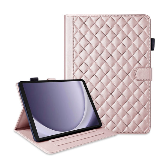 For Samsung Galaxy Tab A9 Rhombus Lattice Leather Tablet Case(Rose Gold) - Galaxy Tab A9 by buy2fix | Online Shopping UK | buy2fix