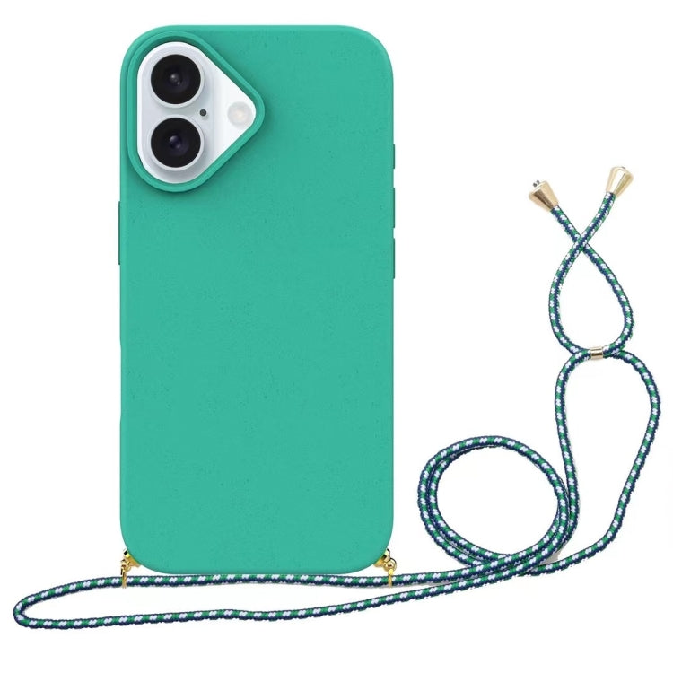 For iPhone 16 Wheat Straw Material + TPU Phone Case with Lanyard(Green) - iPhone 16 Cases by buy2fix | Online Shopping UK | buy2fix