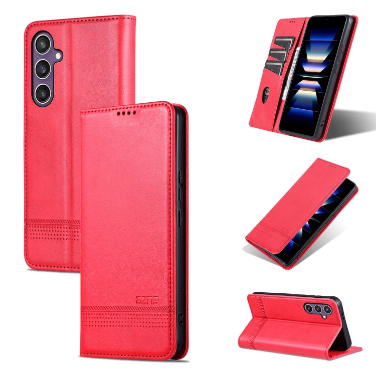 For Samsung Galaxy S24 FE 5G AZNS Magnetic Calf Texture Flip Leather Phone Case(Red) - Galaxy S24 FE 5G Cases by AZNS | Online Shopping UK | buy2fix