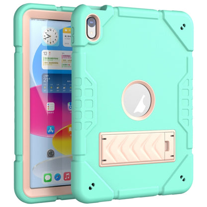 For iPad 10th Gen 10.9 2022 Armor Holder Silicone Hybrid PC Tablet Case(Mint Green Gold) - iPad 10th Gen 10.9 Cases by buy2fix | Online Shopping UK | buy2fix