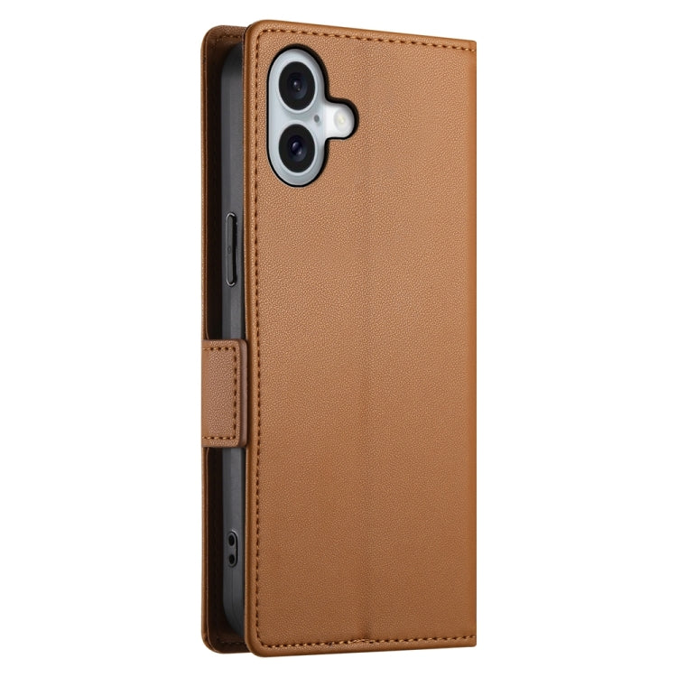 For iPhone 16 Plus Side Buckle Magnetic Frosted Leather Phone Case(Brown) - iPhone 16 Plus Cases by buy2fix | Online Shopping UK | buy2fix