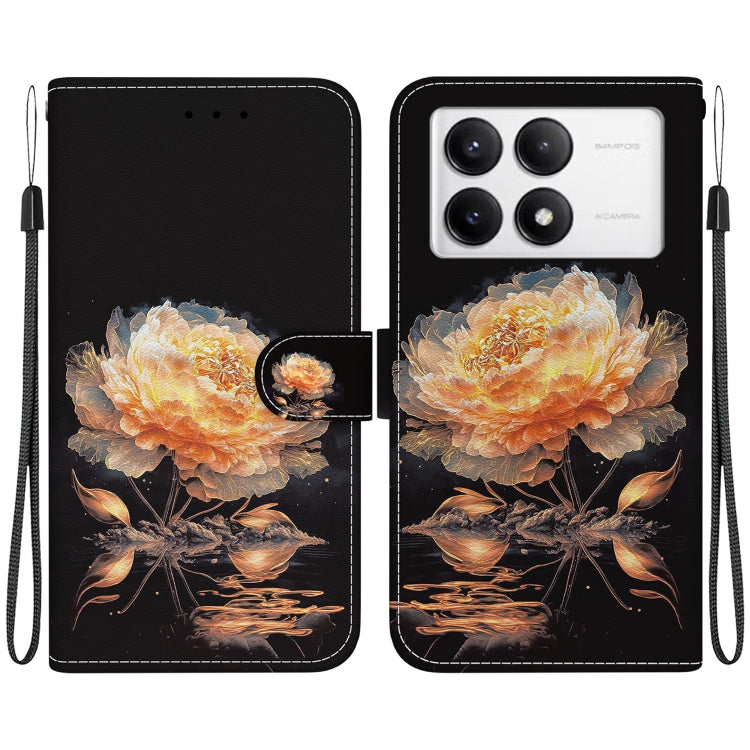 For Xiaomi Redmi K70 Pro / K70 Crystal Texture Colored Drawing Leather Phone Case(Gold Peony) - K70 Cases by buy2fix | Online Shopping UK | buy2fix