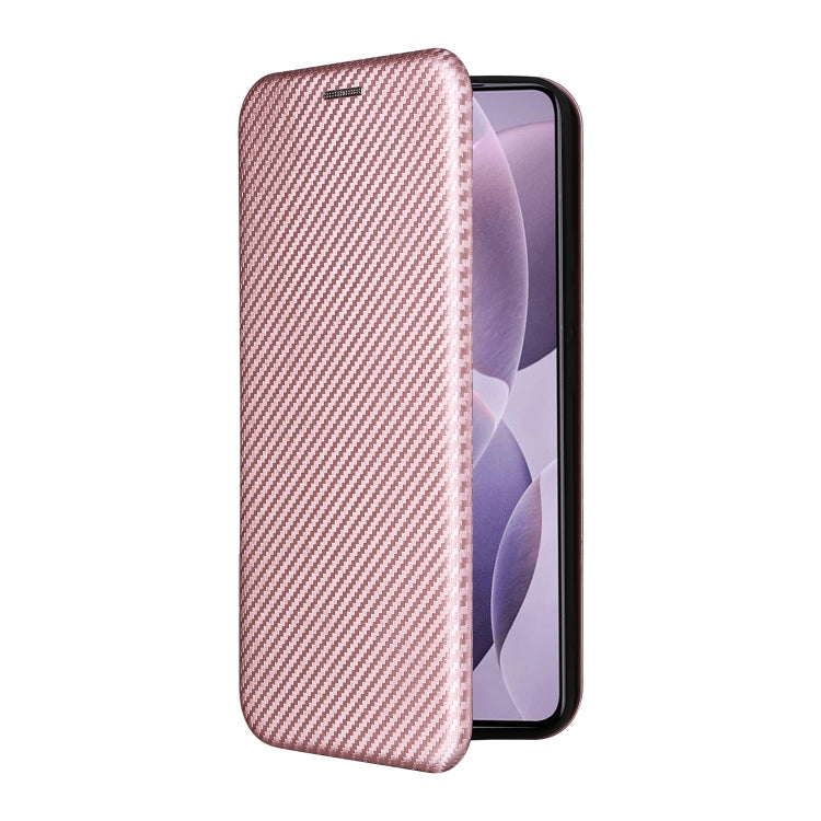 For Redmi K70 Carbon Fiber Texture Flip Leather Phone Case(Pink) - K70 Cases by buy2fix | Online Shopping UK | buy2fix