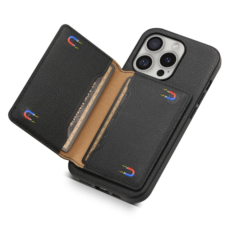 For iPhone 16 Pro Calf Texture Card Bag Design Full Coverage Phone Case(Black) - iPhone 16 Pro Cases by buy2fix | Online Shopping UK | buy2fix