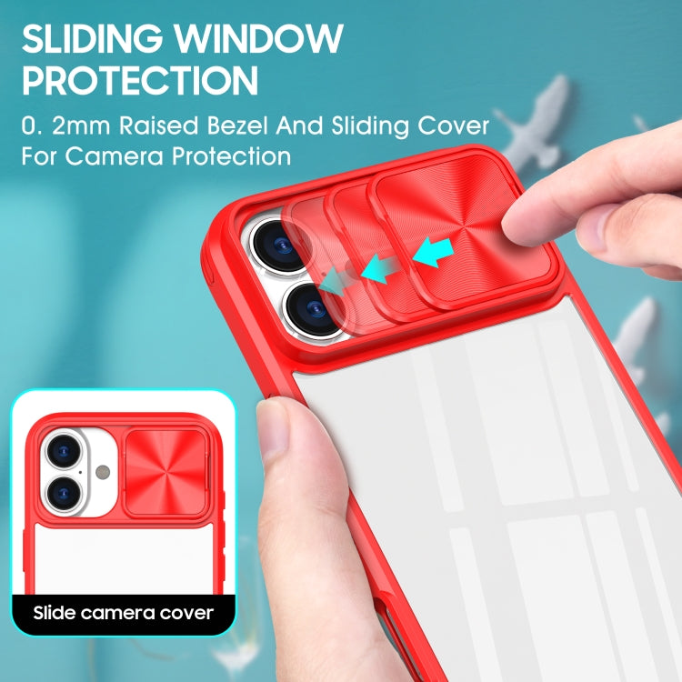 For iPhone 16 Sliding Camshield Acrylic Hybrid TPU Phone Case(Red) - iPhone 16 Cases by buy2fix | Online Shopping UK | buy2fix