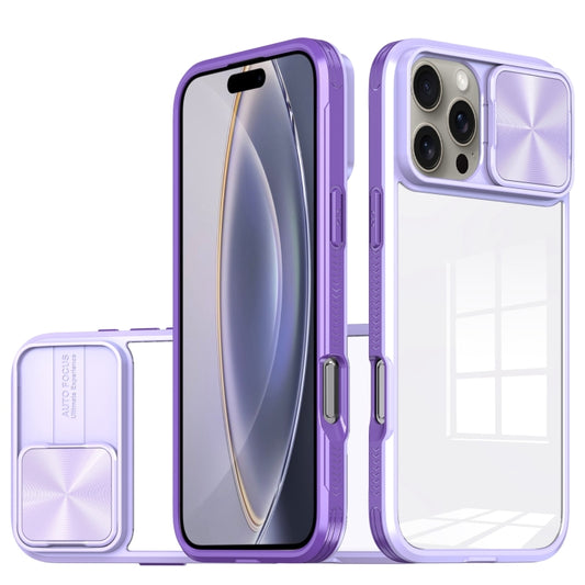 For iPhone 16 Pro Max Sliding Camshield Acrylic Hybrid TPU Phone Case(Purple) - iPhone 16 Pro Max Cases by buy2fix | Online Shopping UK | buy2fix