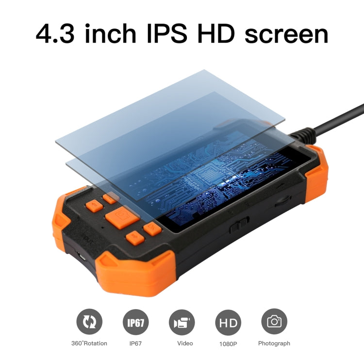 T20 4.3 inch IPS Screen 8mm Single Camera IP67 Waterproof Hard Cable Digital Endoscope, Length:10m(Black Orange) -  by buy2fix | Online Shopping UK | buy2fix