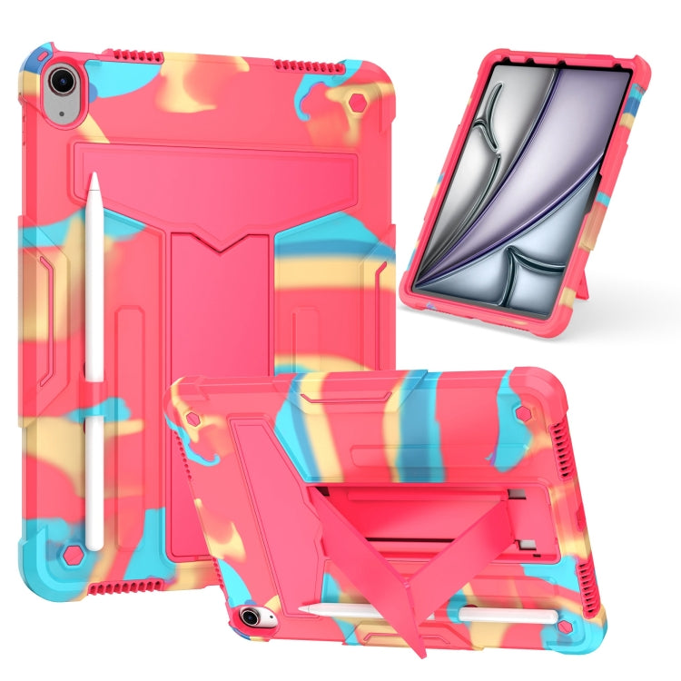 For iPad Air 11 2024 T Holder Robot Silicone Hybrid PC Tablet Case(Camouflage Rose Red) - iPad Air 11 2024 Cases by buy2fix | Online Shopping UK | buy2fix