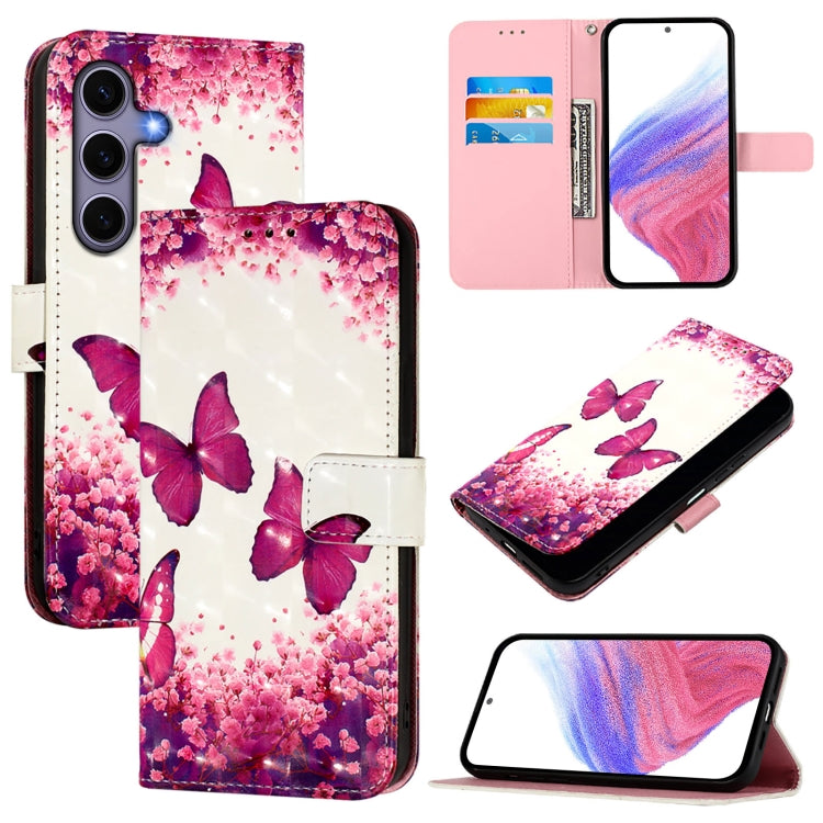 For Samsung Galaxy S25 5G 3D Painting Horizontal Flip Leather Phone Case(Rose Butterfly) - Galaxy S25 5G Cases by buy2fix | Online Shopping UK | buy2fix