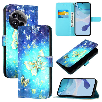 For OnePlus 12 Global 3D Painting Horizontal Flip Leather Phone Case(Golden Butterfly) - OnePlus Cases by buy2fix | Online Shopping UK | buy2fix