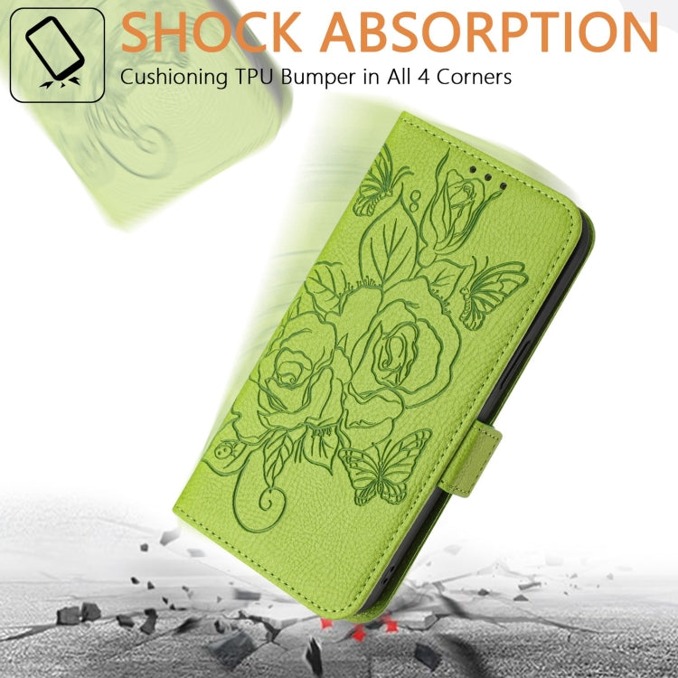 For Motorola Moto G Play 5G / G 5G 2024 Embossed Rose RFID Anti-theft Leather Phone Case(Green) - Motorola Cases by buy2fix | Online Shopping UK | buy2fix