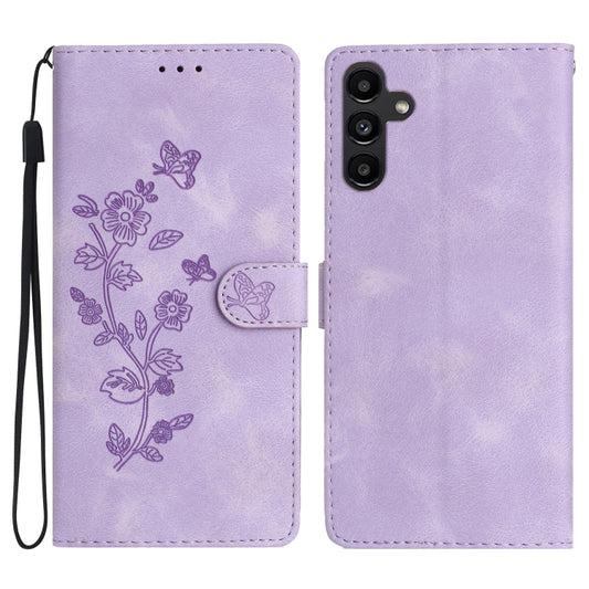 For Samsung Galaxy S25 5G Flower Butterfly Embossing Pattern Leather Phone Case(Purple) - Galaxy S25 5G Cases by buy2fix | Online Shopping UK | buy2fix