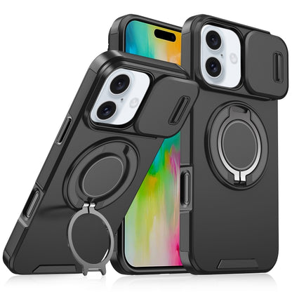 For iPhone 16 Sliding Camshield Ring Holder Phone Case(Black) - iPhone 16 Cases by buy2fix | Online Shopping UK | buy2fix